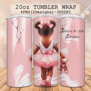 Mooie Afro-Amerikaanse ballerina meisje tuimelaar wraps, kleine zwarte ballerina magere tuimelaar, beer speelgoed, ballonnen, geloof in je dromen tuimelaar