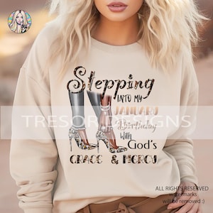 Stepping into my January birthday clipart PNG, Leopard high heels clipart, January birthday gift, January sublimation, January Faith PNG