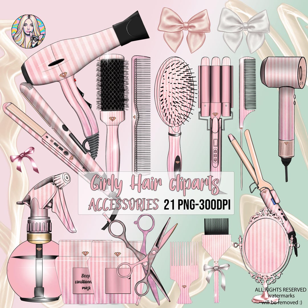 BUNDLE Girly Hair Cliparts Accessories Set, Hair Stylist Clipart ...