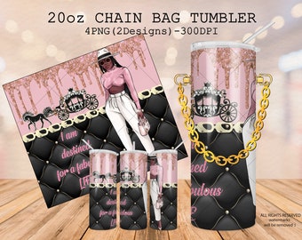Luxury Chain Bag Tumbler Wrap: Afro-American Fashion Girl, Pink Template (Digital Download)