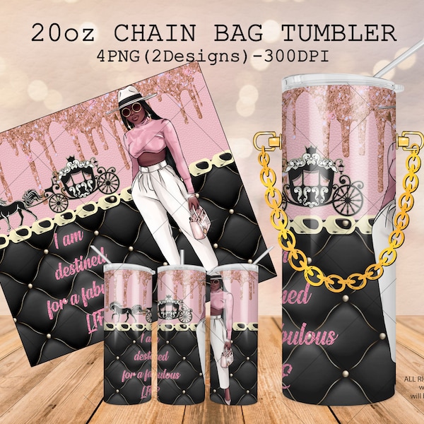 Chain bag tumbler luxury design, Afro-american fashion girl wrap, 20 oz fashion tumbler wrap, pink template png, digital carriage tumbler