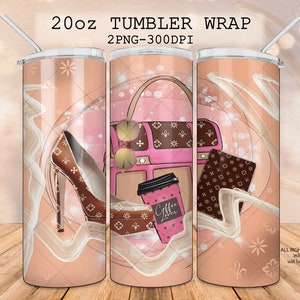 Emballage de gobelet Boss babe design 20 oz, gobelet pour sac à main, chaussures à talons hauts, tasse à café, autocollants fille planificateur, style marron géométrique à la mode
