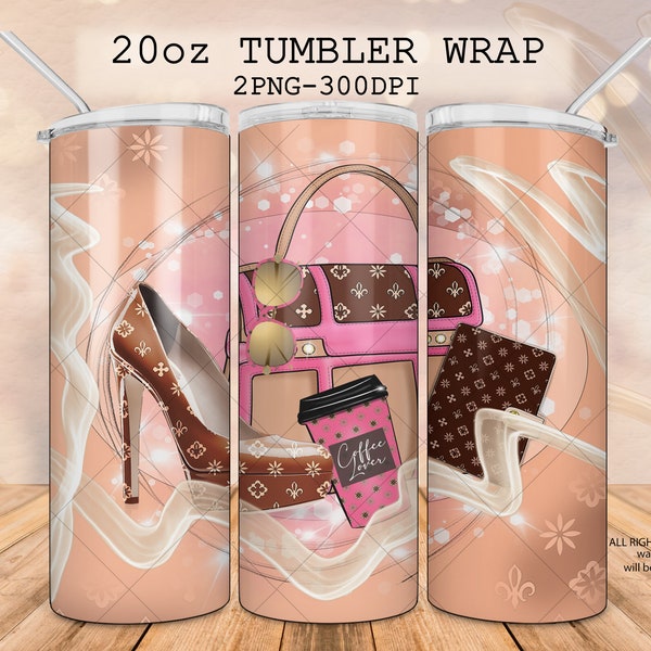 20 oz Boss babe design tumbler wrap , Handbag tumbler, High heels shoes, coffee mug, planner girl stickers, fashion geometric brown style