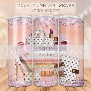 Vaso Boss Babe de 20 oz, vaso de moda, tacones altos png, vaso delgado con forma de pila de libros, vaso de lápiz labial de 20 oz, taza de café png