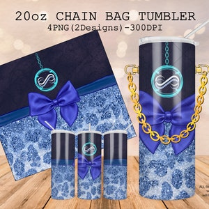 Blue glitter design tumbler wrap, Blue design sublimation template, Chain bag tumbler, Luxury design, leopard wrap with bow, gorgeous wrap