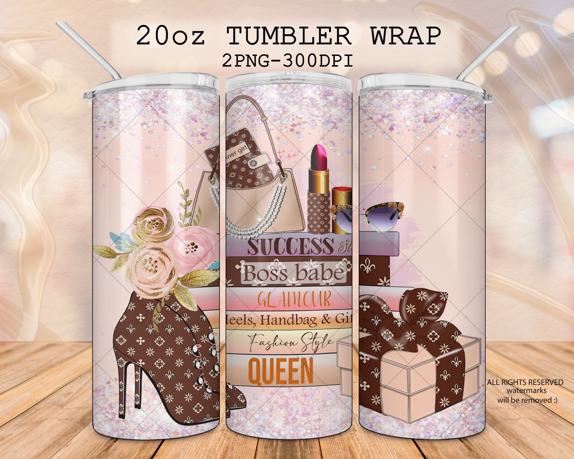 Gold Glitter Girl Boss Wrap For Straight Tumbler-341