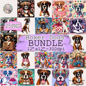 Pacchetto di clipart di cani Boxer kawaii: 25 graziosi disegni di cani Boxer chibi, illustrazioni di cani pastello e decorative, set di clipart di cani Boxer giapponesi