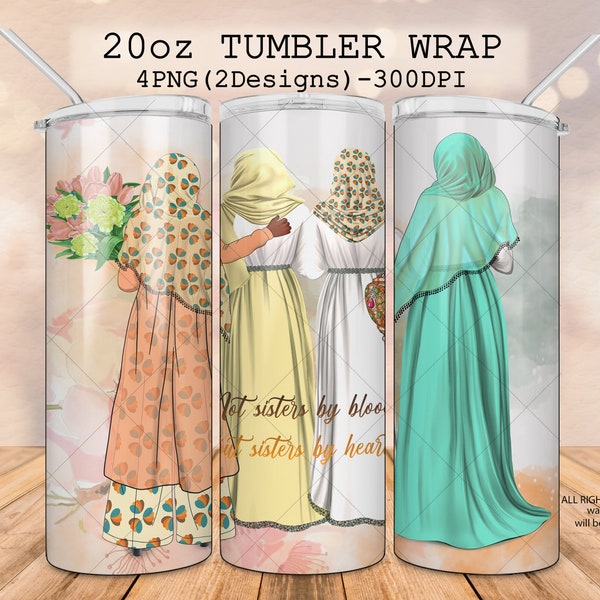 Muslim sisters tumbler wrap, 20 oz skinny 4 besties muslim womans tumbler, 20 oz tumbler wrap, straight and tapered sublimation muslim Aïd