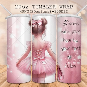 Vestido de tutú de bailarina para envoltura de vaso de niña, vaso flaco de bailarina de 20 oz, descarga digital de diseño de baile, linda bailarina linda chica