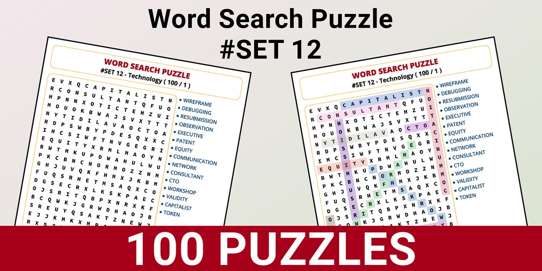 Word Search Puzzle 100 Printable Puzzle Pages for Kids and Adults ...
