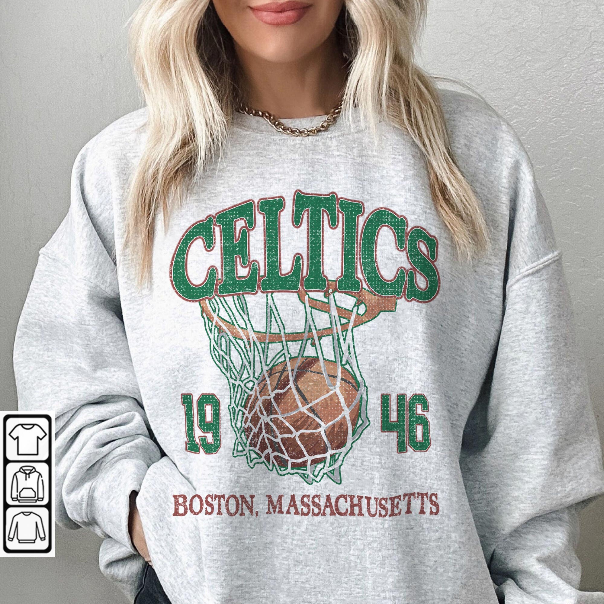 Vintage Boston Celtic Basketball Sweatshirt Crewneck Grey Made 