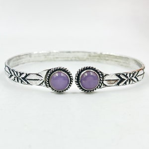 Rose Quartz Bangle, Gemstone Bangle, Ethnic Cuff Bracelet, Adjustable Bangle, 925 Sterling Silver Jewelry, Crystal Pink Quartz Bangle