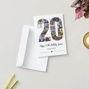 Customizable 20th Birthday Photo Collage Card Template | Printable Milestone Birthday Card