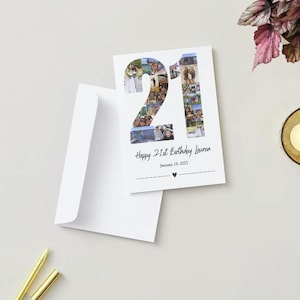 Customizable 21st Birthday Photo Collage Card Template | Printable Milestone Birthday Card