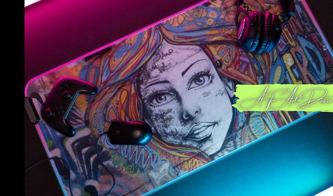 Neon Shallows RGB Gaming Desk Pad Cyberpunk Ledlight Mouse Etsy