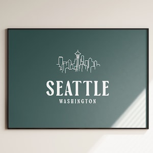 Impresión de Seattle WA / Signo de ubicación / Arte de pared de moda / Carteles imprimibles / Regalo de nuevo hogar / Descarga digital / Impresión de la ciudad de Washington