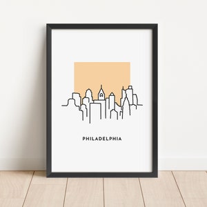 Philadelphia PA Pastel Sketch Print | Gallery Wall Art | Digital Download | Poster | Custom Doodle City Print | Preppy Illustration Print