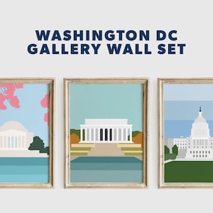 Washington DC Gallery Wall Set | Digital Print | Digital Download | District of Columbia City Poster | Preppy Illustration Print