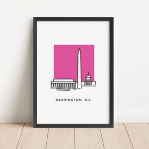 Washington DC Skyline Print | Wall Art | Digital Download | District of Columbia City Poster | Pastel Preppy Illustration Print