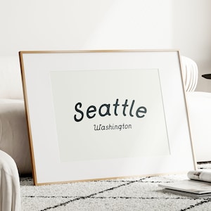 Impresión de Seattle WA / Signo de ubicación / Arte de pared preppy / Carteles imprimibles / Decoración de dormitorio / Descarga digital / Impresión de la ciudad de Washington