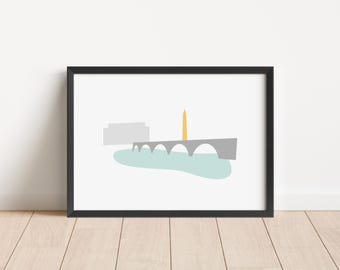 Washington DC Modern Monuments Print | Wall Art | Digital Download | District of Columbia City Poster | Funky Illustration Print