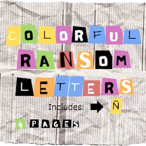 Letras de rescate coloridas, números y caracteres especiales, recortes de revistas, recortes de diarios basura y álbumes de recortes, palabras de collage, español A-Z