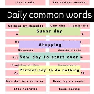 Mots du quotidien, expressions courantes pour bujo, autocollants d'humeur pour agenda, activités quotidiennes et mots météo, fournitures de journal indésirable de couleur pastel
