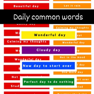 Mots du quotidien, expressions courantes pour bujo, autocollants d'humeur pour agenda, activités quotidiennes et mots sur la météo, fournitures pour journaux indésirables aux couleurs de l'arc-en-ciel