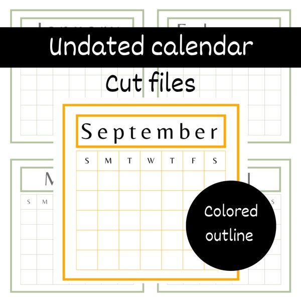 Undated mini calendars for journaling, cut files calendar cards, bujo supplies, naturecore, colorful outlines