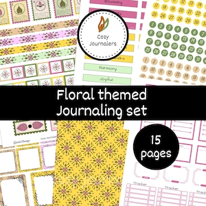 Conjunto de diario floral, paquete botánico de primavera, archivos recortables para planificador, suministros para diarios basura, pegatinas y elementos imprimibles, diseño de flores reales