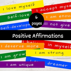 Adesivi per diario di affermazioni positive, fogli adesivi di amor proprio, citazione di abbellimento, stile macchina da scrivere, parole bujo stampabili, arcobaleno