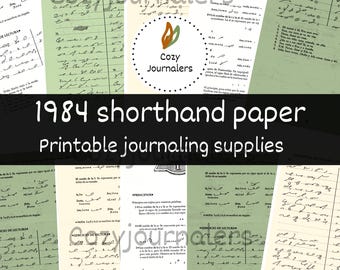 Printable shorthand paper, vintage papers, digital junk journals supplies, craft mixed media paper, 1984 shorthand book SPANISH
