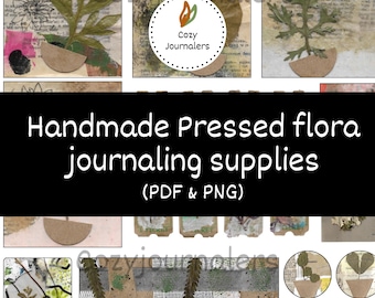 Kit de efímeras para diario basura: Collages hechos a mano con flores y hojas prensadas - Hoja con adornos florales para diario y álbum de recortes