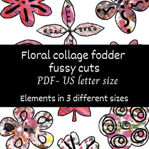 Digital collage fodder fussy cuts, printable floral cut-outs, hand-painted paper scan, junk journal, scrapbook supplies, flower art element