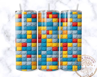 Kids Building Blocks Puzzle 20 oz Skinny Tumbler Sublimation Design Digital Download PNG Instant DIGITAL ONLY Kid Tumbler