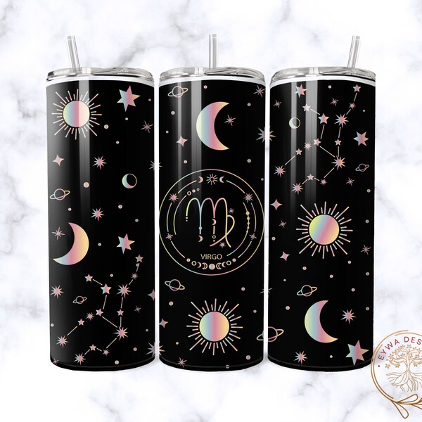 Glitter Zodiac Virgo Sign 20 oz Skinny Tumbler Sublimation Design Digital Download PNG Instant DIGITAL ONLY Gift For Virgo Sign Tumbler