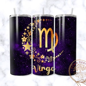 Glitter Zodiac Virgo Sign 20 oz Skinny Tumbler Sublimation Design Digital Download PNG Instant DIGITAL ONLY