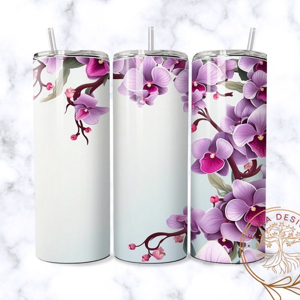 Purple Orchid 20 oz Skinny Tumbler Sublimation Design Digital Download PNG Instant DIGITAL ONLY