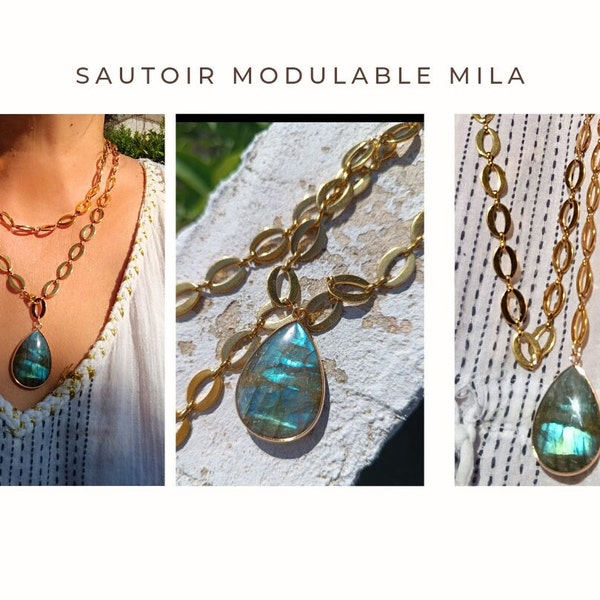 Sautoir pierre naturelle labradorite