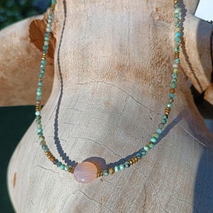 Scarab talisman necklace in pink chalcedony and African turquoise - boho necklace - natural stone necklace - jewelry gift - beads