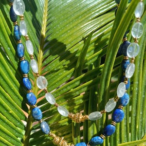 Lapis lazuli or rock crystal pearl necklace - natural stone necklace - boho jewelry - women's gift - lithotherapy