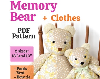 Simplicity A2115 pattern Memory bear pattern Plush sewing pattern Memorial bear Teddy bear pattern Keepsake bear Plushie sewing pattern DIY