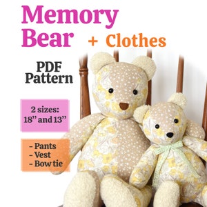 Simplicity A2115 pattern Memory bear pattern Plush sewing pattern Memorial bear Teddy bear pattern Keepsake bear Plushie sewing pattern DIY