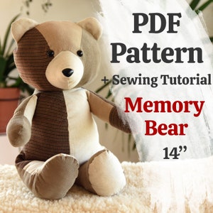 Memory bear pattern Easy Plush sewing pattern Memorial bear Simple Teddy bear pattern Keepsake bear Plushie sewing pattern Patchwork Bear
