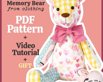 Memory Bear Pattern Video Tutorial Keepsake Bear Pattern Easy Teddy Bear Pattern Simple Bear Pattern Sewing Pattern PDF Pattern Plush Sewing