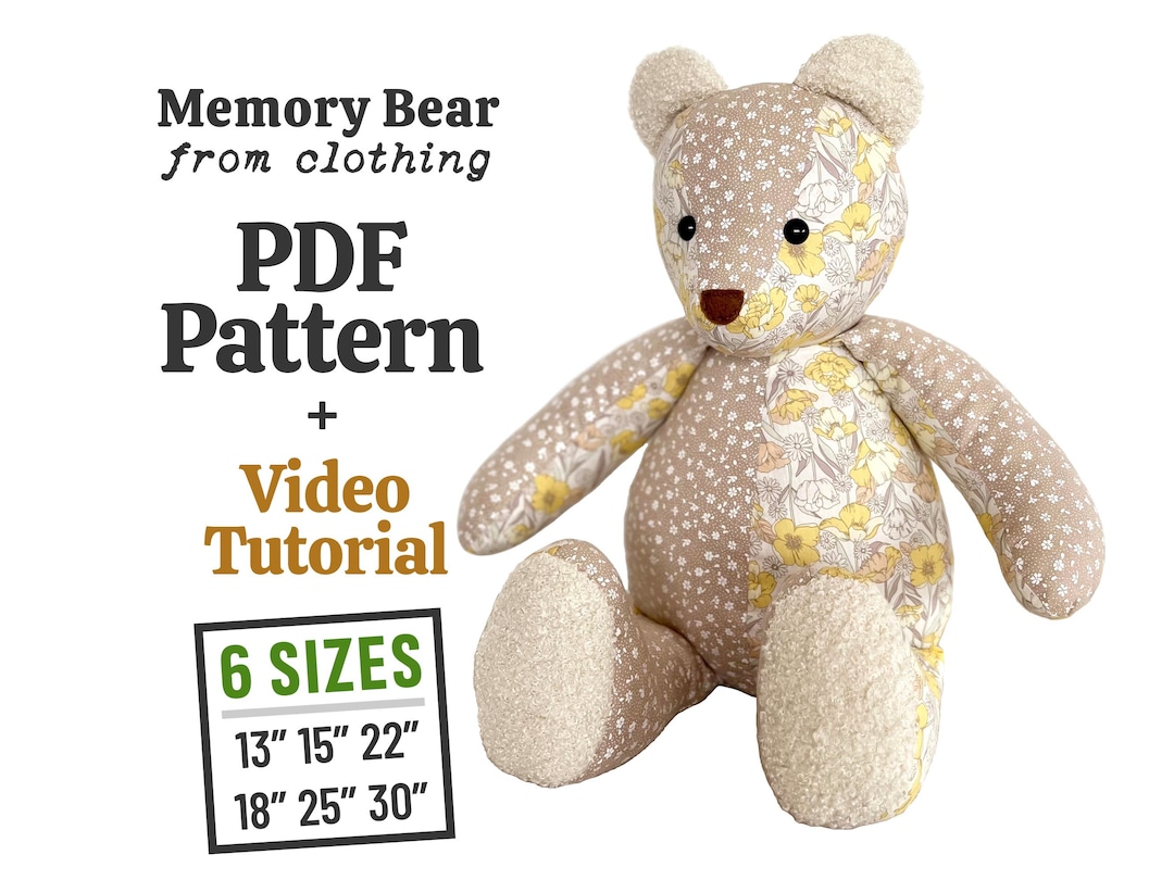 Memory Teddy Bear Sewing Pattern X 3 Sizes Soft Toy Plush Keepsake