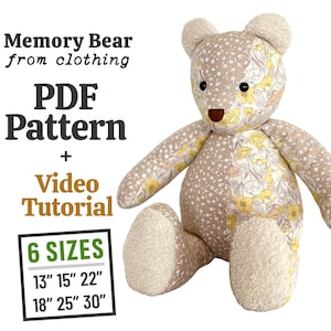 Memory Bear Pattern, Keepsake Bear, Memory Bear, Memorial Bear, Bear Sewing Pattern, Teddy Bear pattern, Bear made of clothes, Stuffed Bear