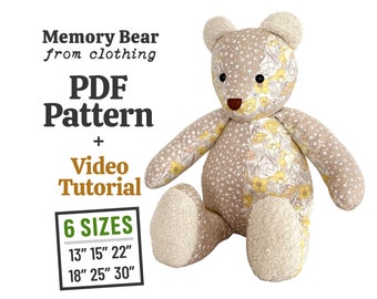 Memory Bear Pattern, Keepsake Bear, Memory Bear, Memorial Bear, Bear Sewing Pattern, Teddy Bear pattern, Bear made of clothes, Stuffed Bear