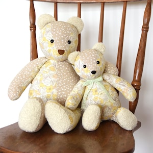 Large and small bear, sewing pattern, teddy bear project, plushie sewing pattern, 20 sizes, keepsake bear, bunny pattern, boucle bear pattern, softie pattern, plush bear pattern, memorial bear