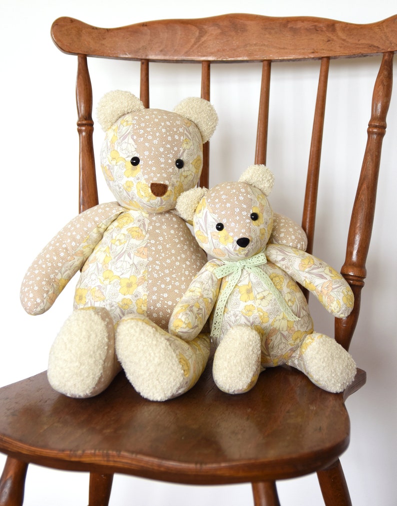 Large and small bear, sewing pattern, teddy bear project, plushie sewing pattern, 20 sizes, keepsake bear, bunny pattern, boucle bear pattern, softie pattern, plush bear pattern, memorial bear